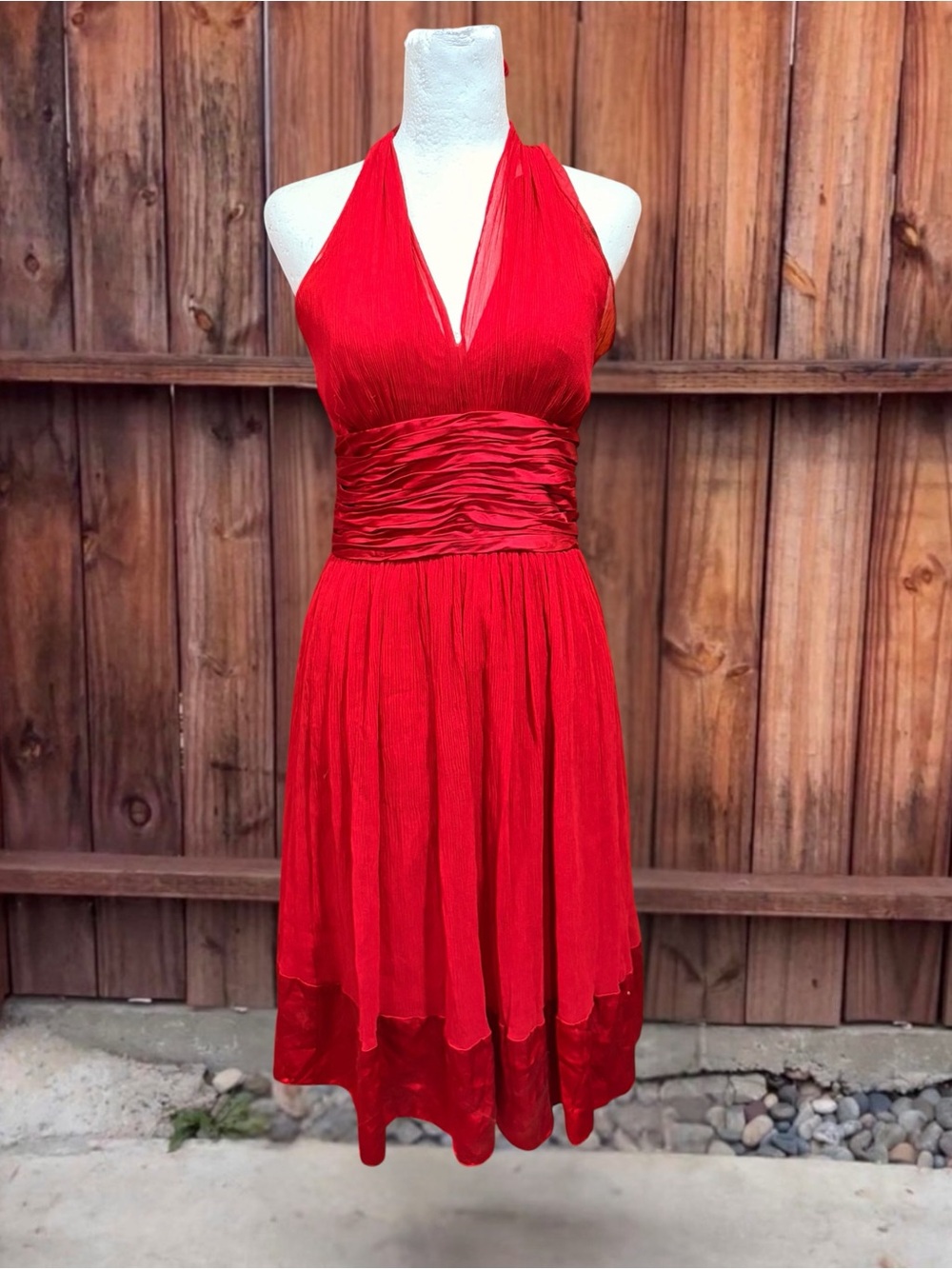 Maggy London Red Silk Halter Cocktail Dress